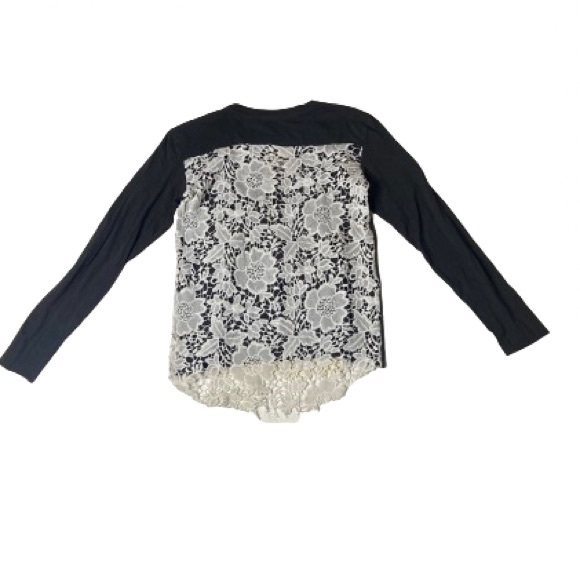 Affliction Long Sleeve Low Cut Sheer Lace Back Tee Shirt - Picture 6 of 6